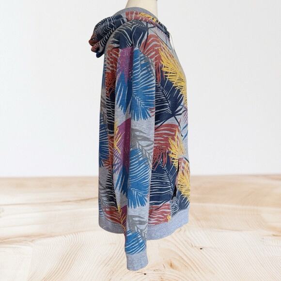 On The Byas Hoodie Sweatshirt Size L Unisex Gray Floral Hawaiian Leaves Pocket - Picture 2 of 8